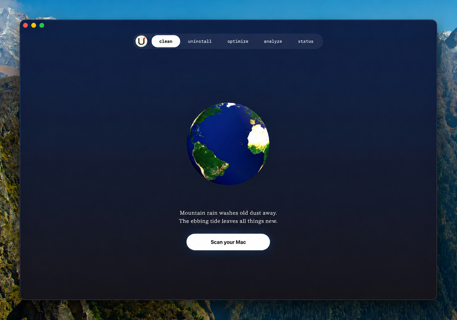 Clean tab showing Earth and the Scan your Mac button